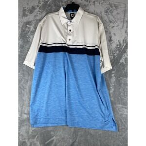 FootJoy Mens Golf  Polo Shirt 2XL White‎ Blue ColorBlock Stretch Performance
